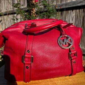 MICHAEL KORS Reed Pebbled Leather Satchel — Cherry Red